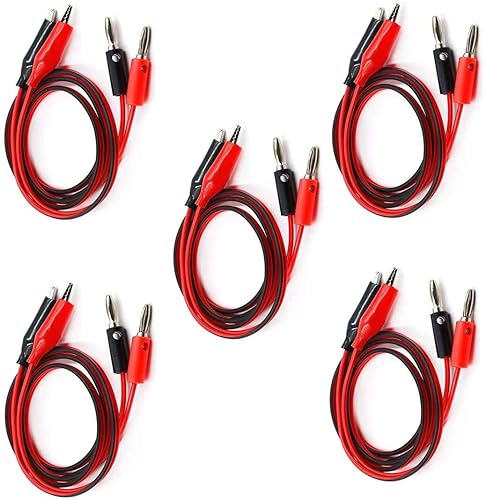 GDQLCNXB 5 Pairs Power Supply Double Alligator Clip to Banana Connector Audio Video Test Cable 1M Length