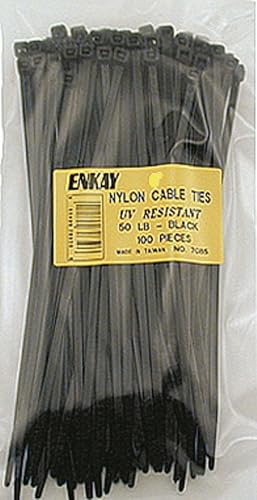 Enkay 7125 12-Inch Black Nylon Ties, Poly Bag, 50-Piece