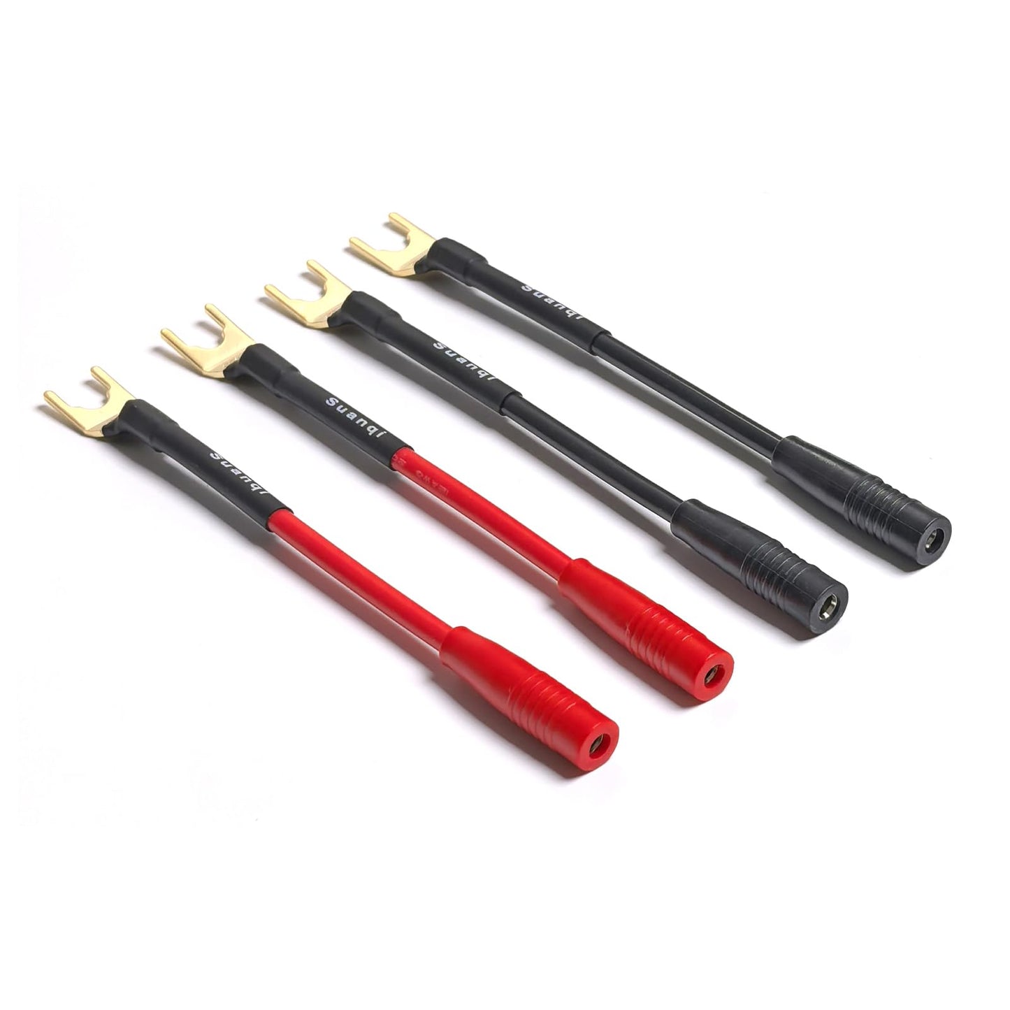 U Type Spade Plug to Female Banana Jack Audio/Video Adapter, 4mm Banana Jack Female to y Type Fork Spades Cable 4 Pack /3inch