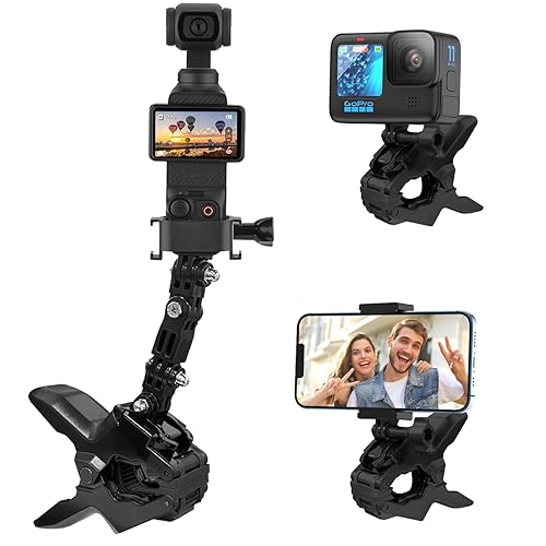 Jaws Flex Clamp Mount Adjustable Camera Clip Mount Fence Mounts for DJI Osmo Pocket 3 2 Action 5 4 3, for GoPro Hero 13, 12, 11, 10, 9, 8, 7, 6, 5, 4