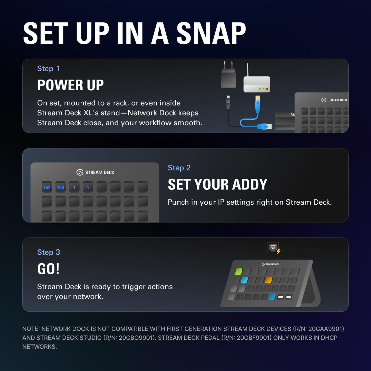 Elgato Network Dock for Stream Deck - Wired Ethernet Adapter, PoE or USB Powered, Easy On-Device Setup, Mounts to Desk, Wall, or SDXL Stand