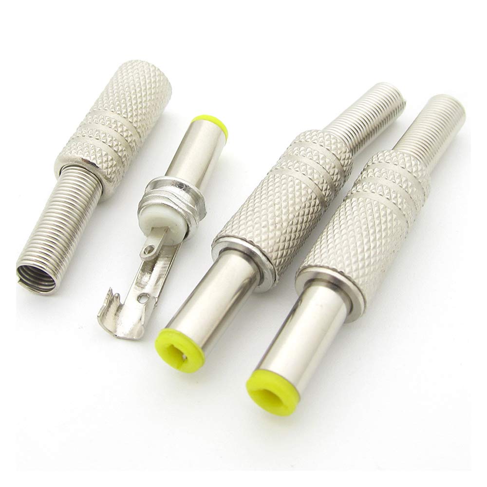 WSDMAVIS 5 Pcs DC Power Connector 5.5mm x 2.5mm DC Power Plug Male Metal Connector Adapter with Yellow Head