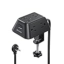 Desk Clamp Power Strip, Surge Protector with 5 AC Outlets and 3 USB Ports, Desk Mount Charging Station, Fit 1.97in Tabletop Edge Thick, 6FT Extension