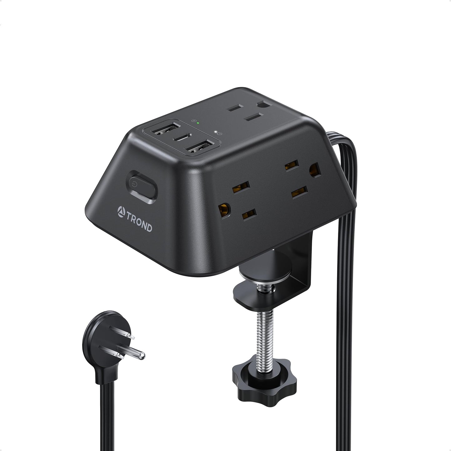 Desk Clamp Power Strip, Surge Protector with 5 AC Outlets and 3 USB Ports, Desk Mount Charging Station, Fit 1.97in Tabletop Edge Thick, 6FT Extension