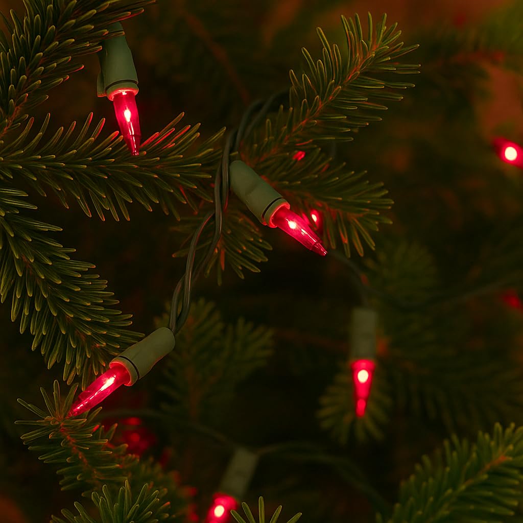 Novelty Lights 50 Feet 100 Bulbs Traditional Incandescent Mini Lights, Pink on Green Wire with 6" Spacing, Commercial Grade and UL Listed