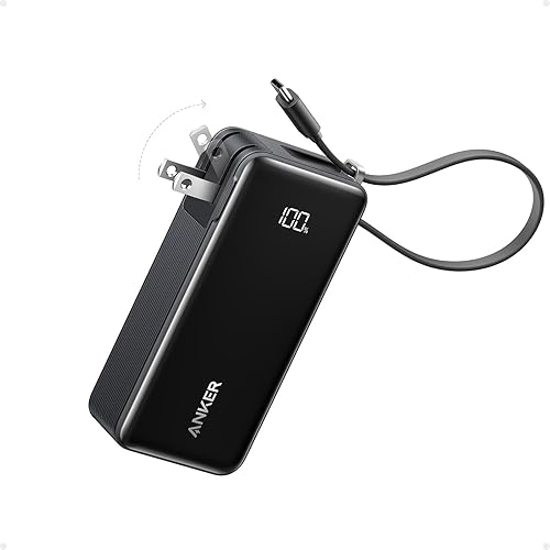 Anker Nano 3-in-1 Portable iPhone Charger, 10,000mAh Power Bank with Built-in USB-C Cable and Foldable Wall Plug, 30W Max Battery Pack, Travel