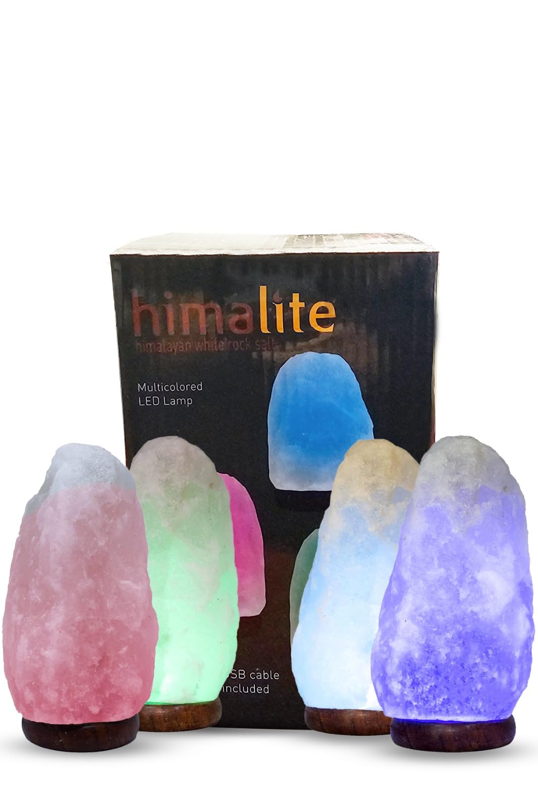 LED White-Color Changing Pure Himalayan Salt Lamp 7 Inches Tall with USB Adaptor and Wooden Base Himalite Carnival of Lights White_salt_Lamp