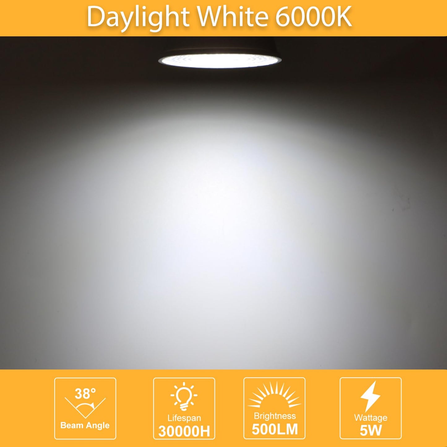 YUIIP GU10 LED Bulbs 6000K Daylight White 5W, 500LM Led Spotlight Bulb, Equivalent to 50W Halogen, Non-Dimmable, 38° Beam Angle,120V, GU10 Base Led