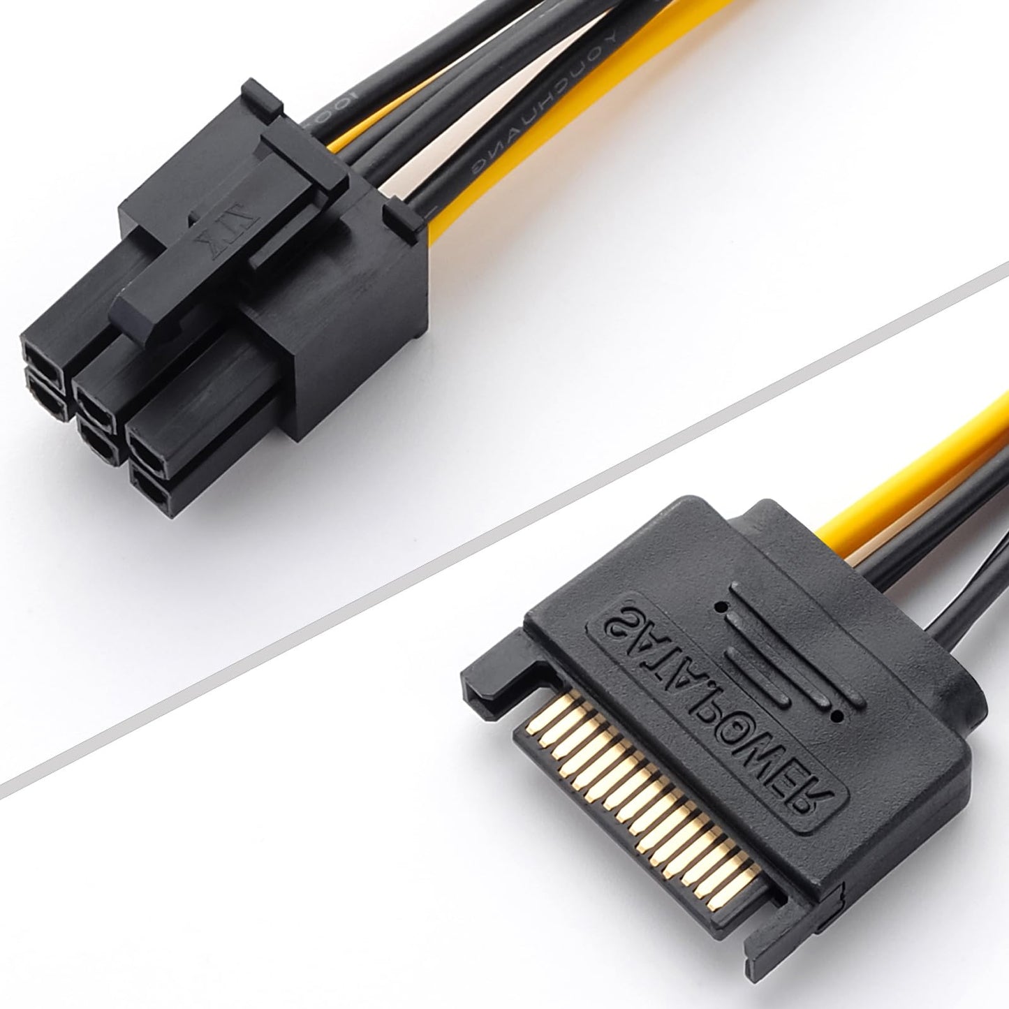 15Pin SATA to 6 Pin PCI-Express Video Card Power Adapter Cable, Cable Length 20cm/8inch, 2 Pack