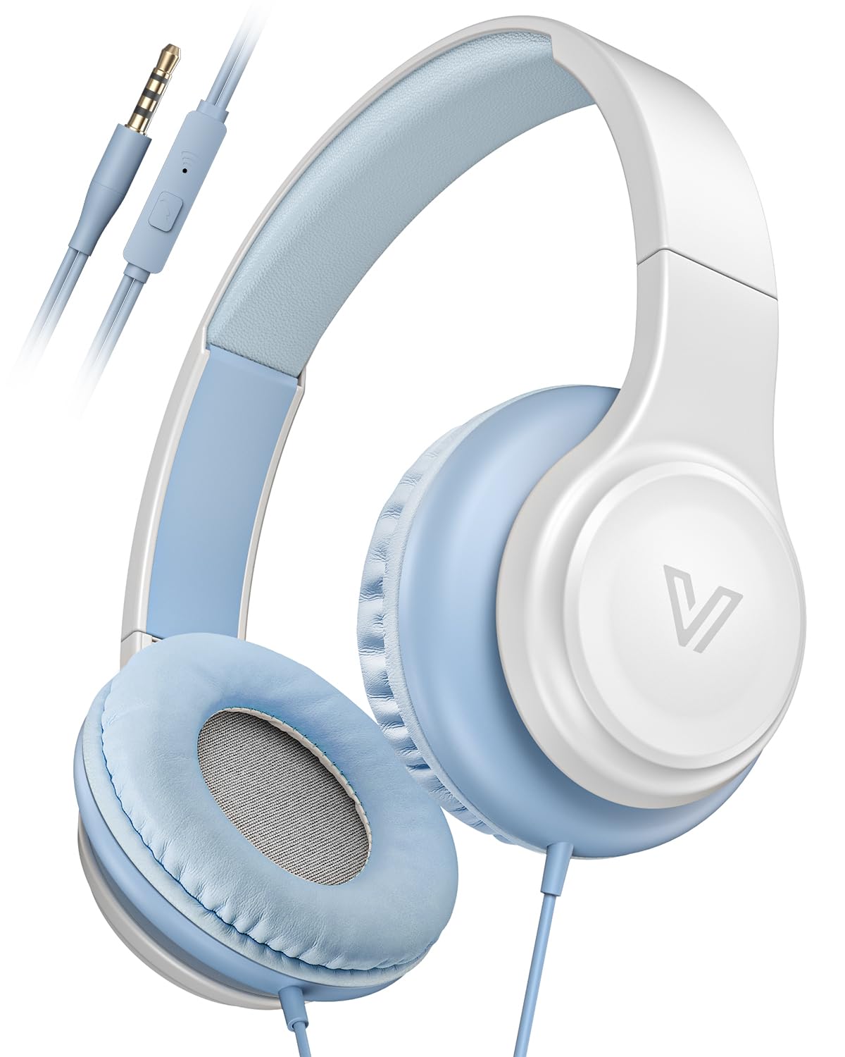 VOXii GE01 On-Ear Headphones w/Mic, Portable Lightweight Folding Stereo Bass Headphones for Smartphone, Tablet, Computer - Kids School (Blue)