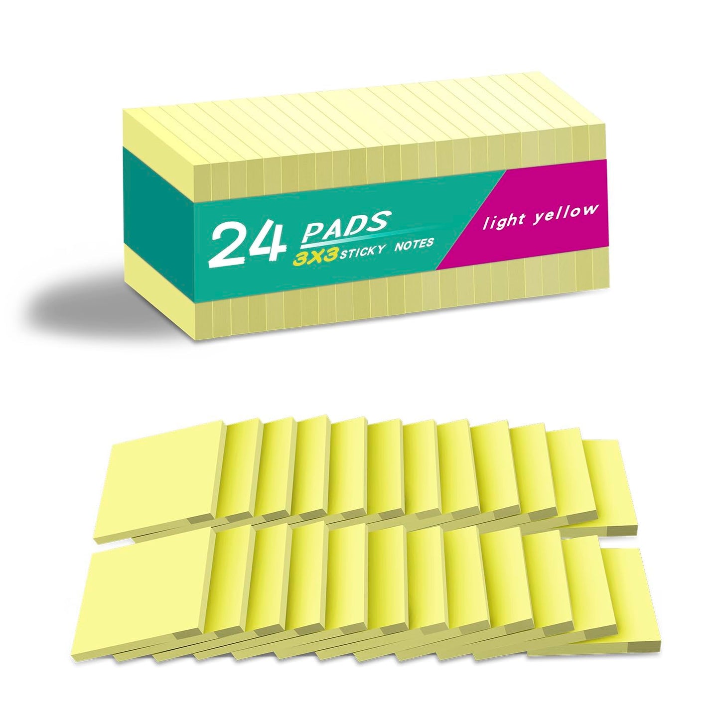 (24 Pads) Sticky Notes 3x3 in Yellow, Strong Adhesive, Clean Removal, Recyclable, Self-Stick Pads, Easy to Post for Home, Office, Notebook