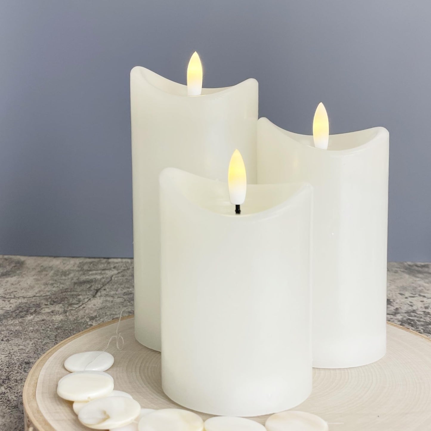 LumiPur Basics Flameless Flickering Wax Pillar LED Candles 2.75" x 4" 5" & 6" (3 Pack, Linen White)