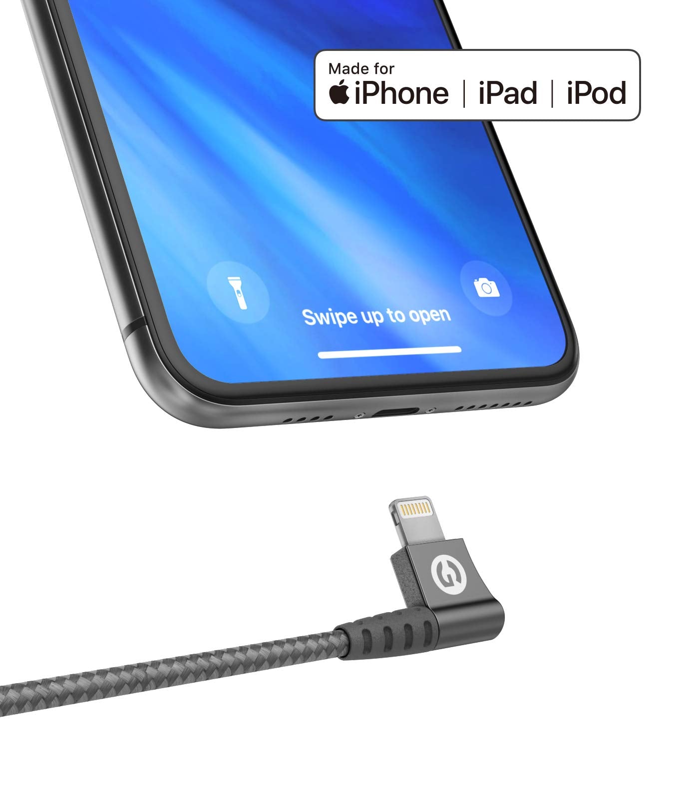GALVANOX Right Angle Lightning to USB-C Cable (Apple MFi Certified) Braided iPhone Charger L-Shape Cord for Fast Charging iPhone 12/13/14 Pro…
