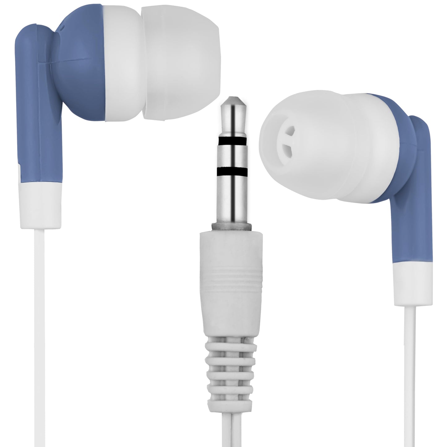 LowCostEarbuds.com LowCostEarbuds Bulk Pack of 25 Light Blue/White Earbuds/Headphones - Individually Wrapped, CD-LIGHTBLUE25-WRAP-FBA