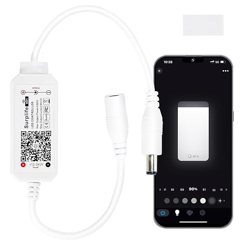 Sumaote Single Color LED Strip Lights WiFi Controller, Compatible with Android iOS Works for 5050 3528 COB LED Light Strips, 12V-24V, Voice Control