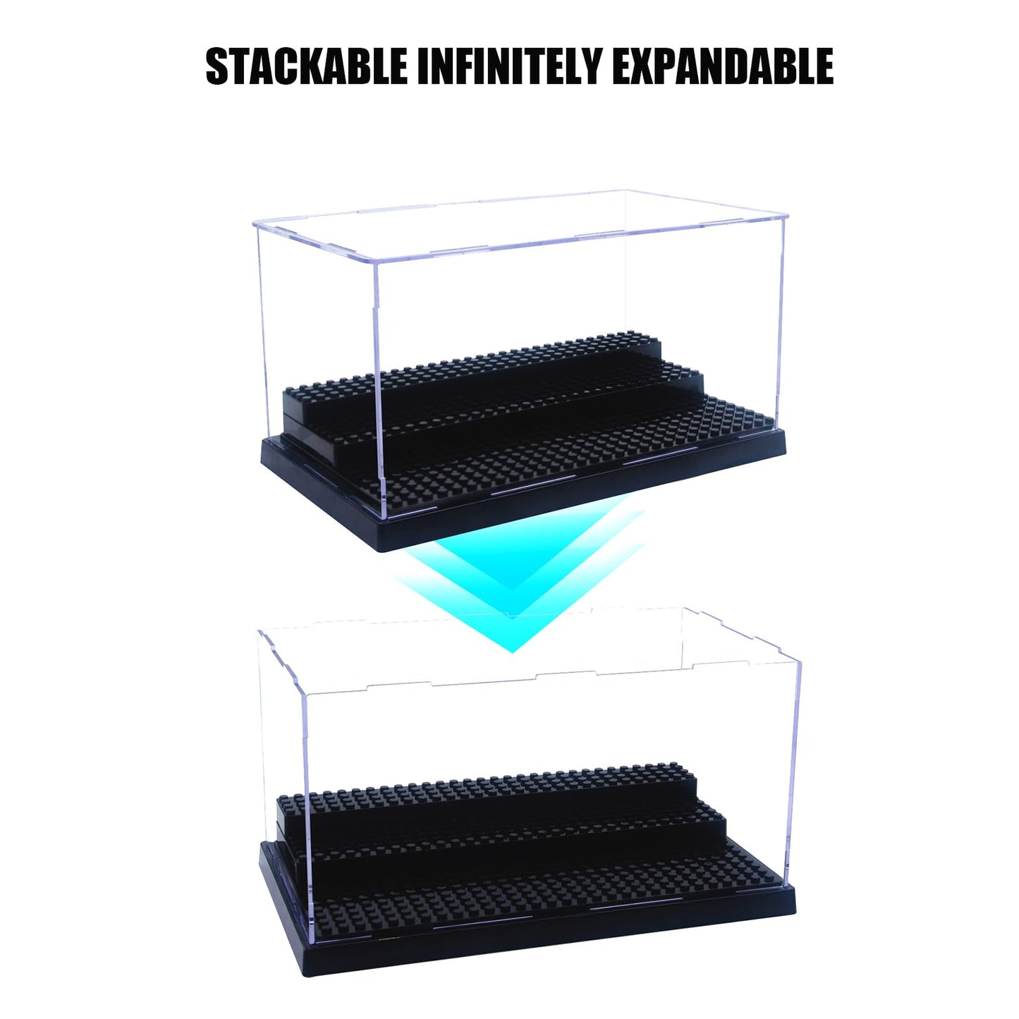 WMM Minifigure Display Case – Dustproof Acrylic Storage Box with 3 Movable Steps for Action Figures, Bricks & Collectible Models