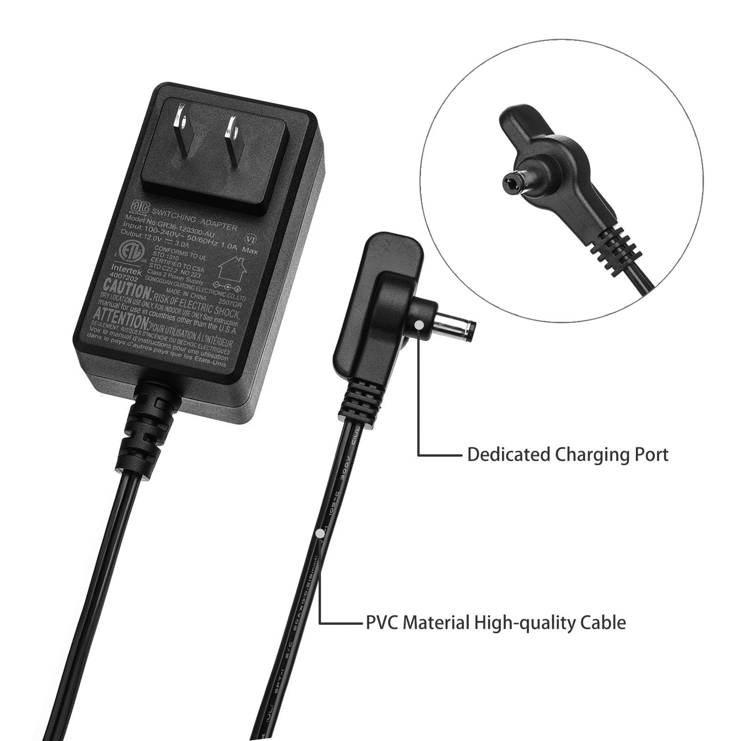 12V 3A Charger AC Adapter for Shark FlexBreeze 2-in-1 Fan FA200 FA202 FA222 FA225 FA302 UH205 GQ36-120300-AUO