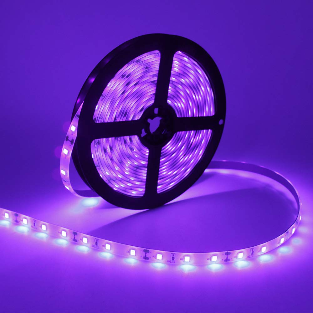 LightingWill Super Bright 60W LED UV Black Light Strip, Waterproof Blacklights 5M/16.4ft 3528SMD 300LED Ultraviolet Light for Party Night Fishing