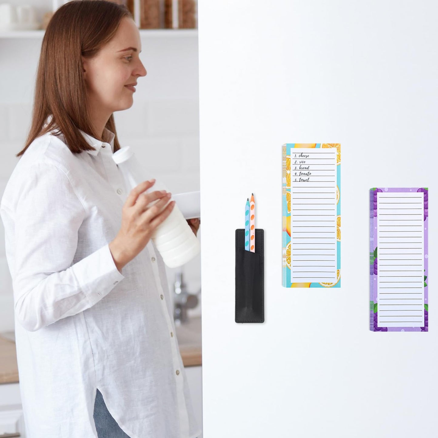 Thboxes 4 Pack Magnetic Notepads for Fridge with Pen Holder, 200 Sheets Fruit-B Design