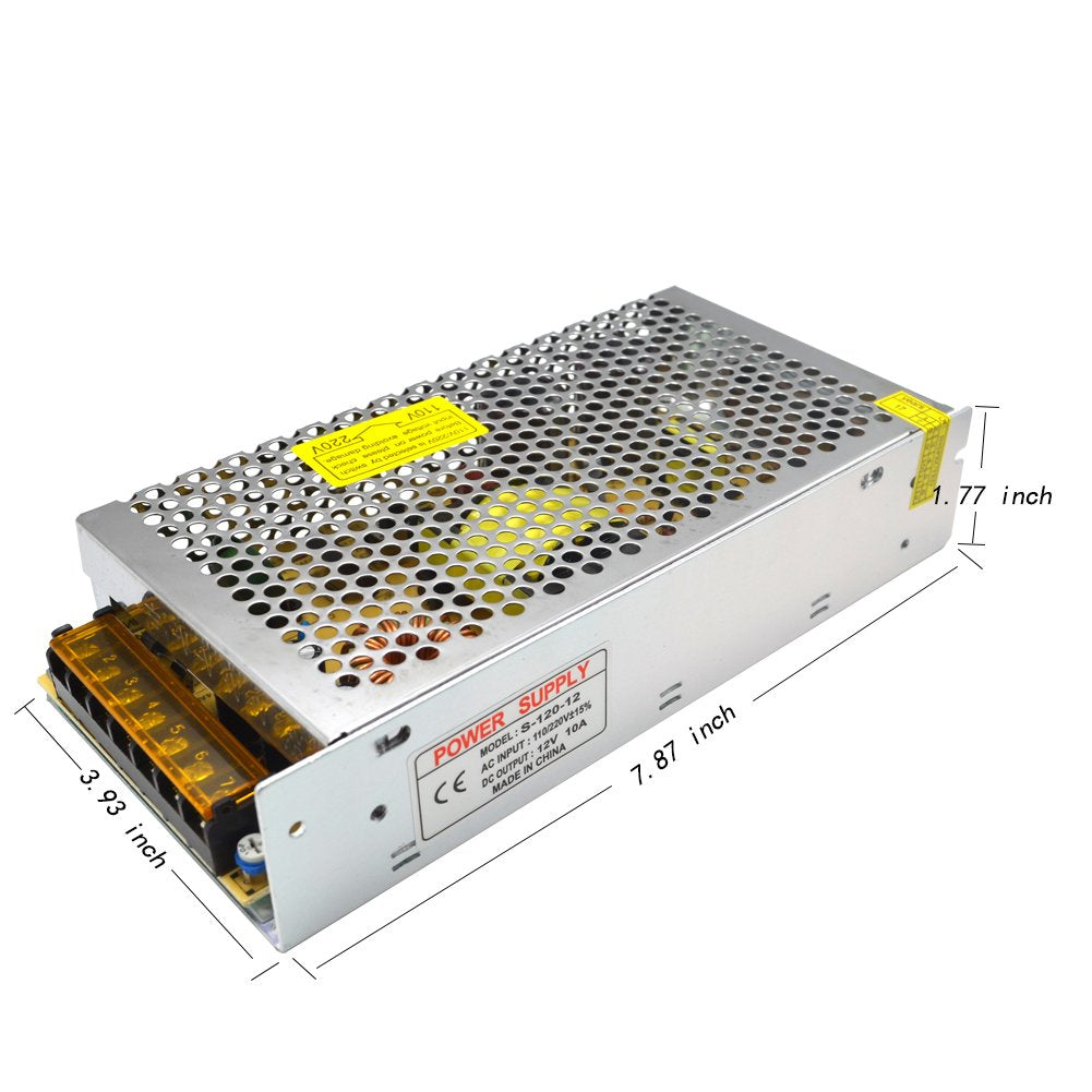 Padarsey 110/220V to DC 12V 10A 120W Switch Power Supply Driver Power Transformer for CCTV Camera Security System LED Strip Light(12V 10A)