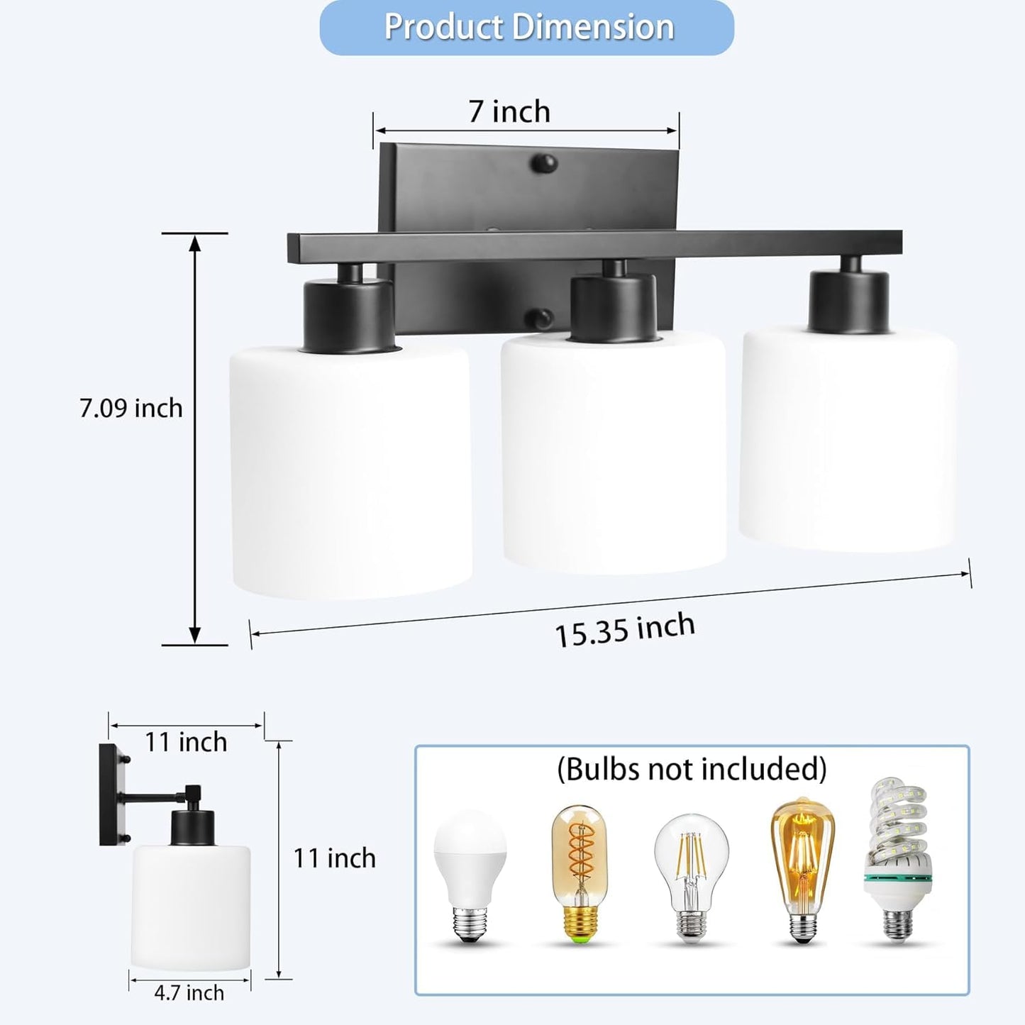Capaaobc 3-Light Bathroom Vanity Light Fixture Over Mirror, Matte Black Bathroom Light Fixtures, Wall Sconces Lighting for Bedroom, Kitchen, Hallway