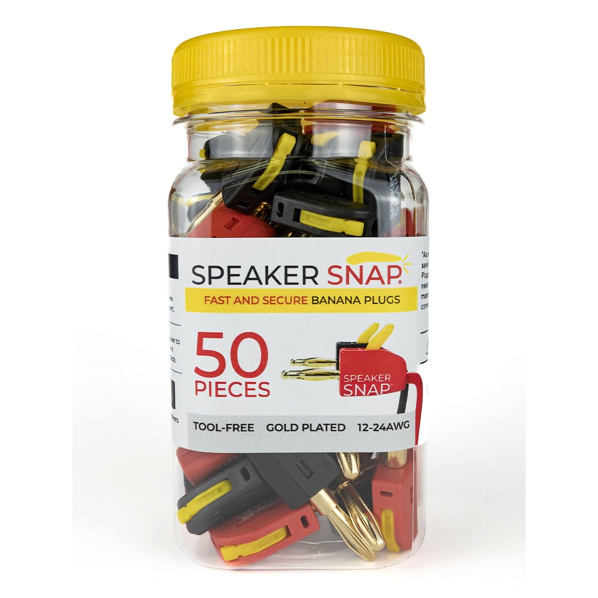 Speaker Snap Fast & Secure Banana Plugs - Gold Plated, 12-24 AWG, 2-100 Pieces for Home Theaters, Speaker Wire, Wall Plates and Receivers