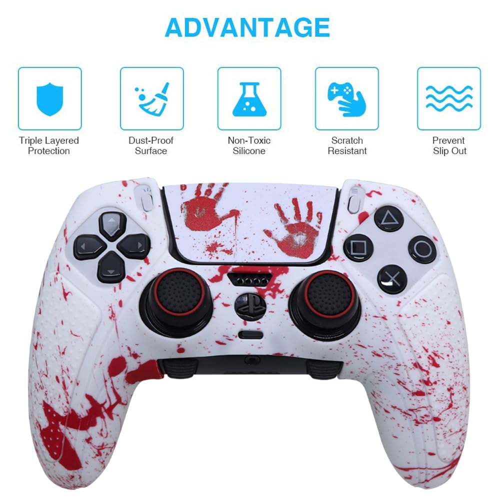IVYUEEN for PlayStation 5 PS5 Edge Controller Graffiti Blood Anti-Slip Protective Skin Cover, Silicone Case for DualSense Edge Controller Grip