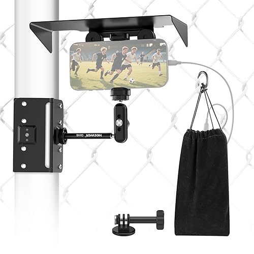 NEEWER Magnetic Phone Fence Mount with Shade Compatible with iPhone Mevo Start GoPro Insta360 DJI Pocket Radar Gamechanger, Baseball Tennis Games