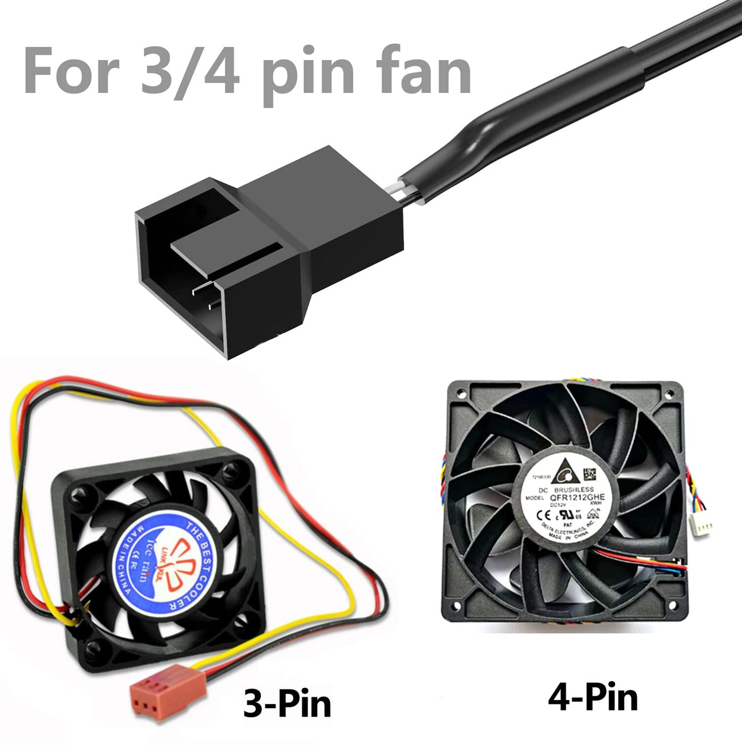 Delinx 8W DC 12V PC Cooling Fan Speed Control,USB to Dual 3-Pin 4-Pin Fan Power Adapter Cable,DC 5V Step up 5-12V Adjustable,with 2-Way Splitter Cable