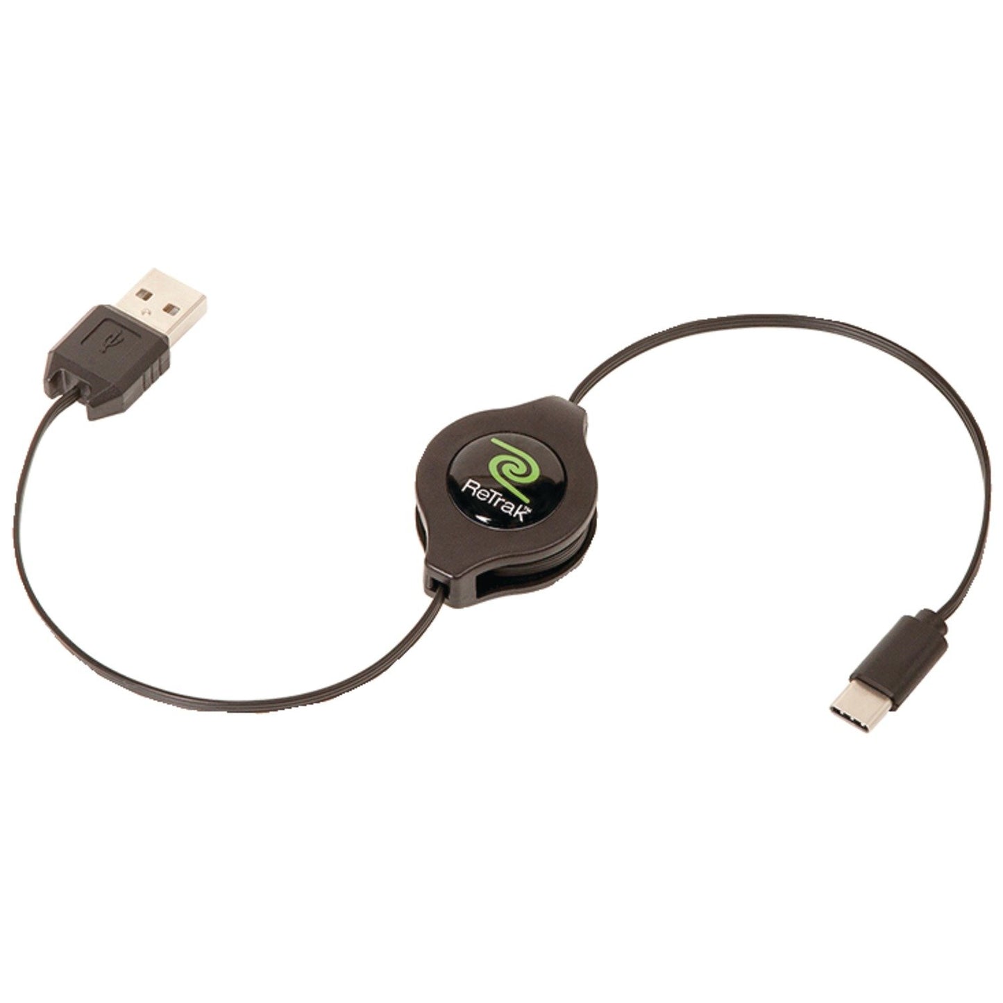 ReTrak Retractable Charge and Sync USB Type-C to Standard USB for All New Type-C Devices, Black, ETESUCAM, 6.90" x 2.40" x 0.90"