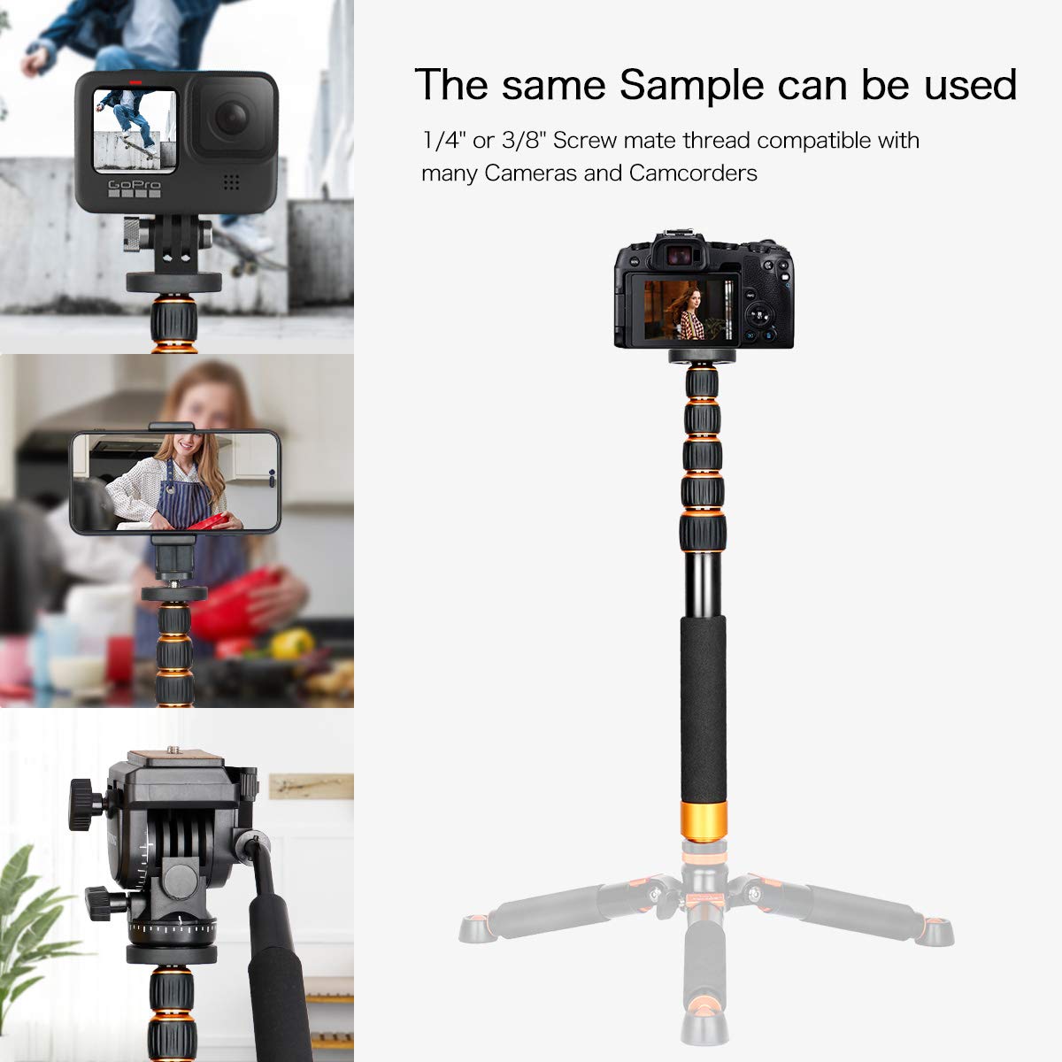 Koolehaoda 6-Section Monopod Compact Portable Photography Aluminum Alloy Unipod Stick (K-266 Orange)