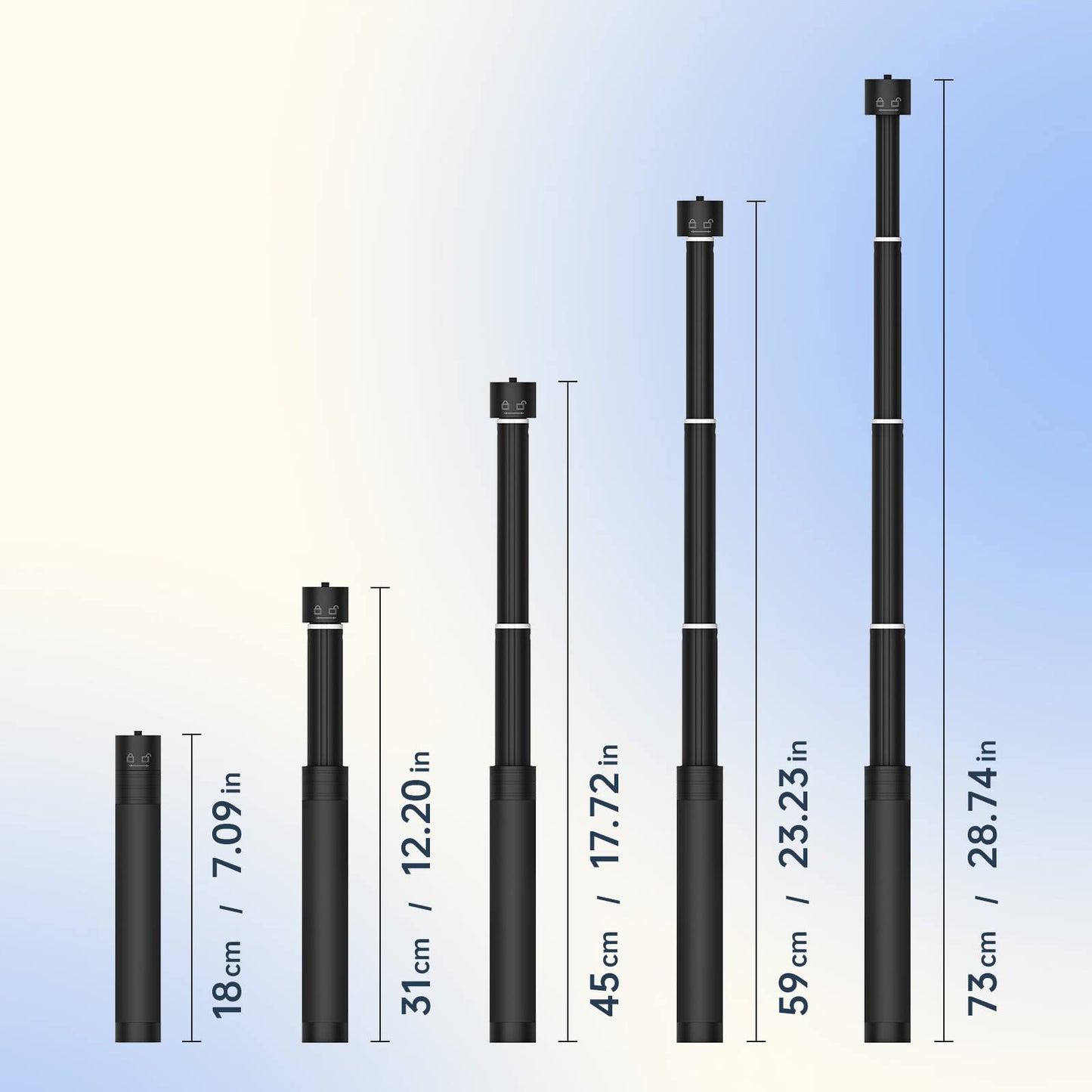 Aochuan E10 Aluminum Extension Rod 28.7” Adjustable Selfie Stick Compatible with 3-Axis Gimbal, Action Camera, Camera w/ 1/4" Thread Extendable Pole