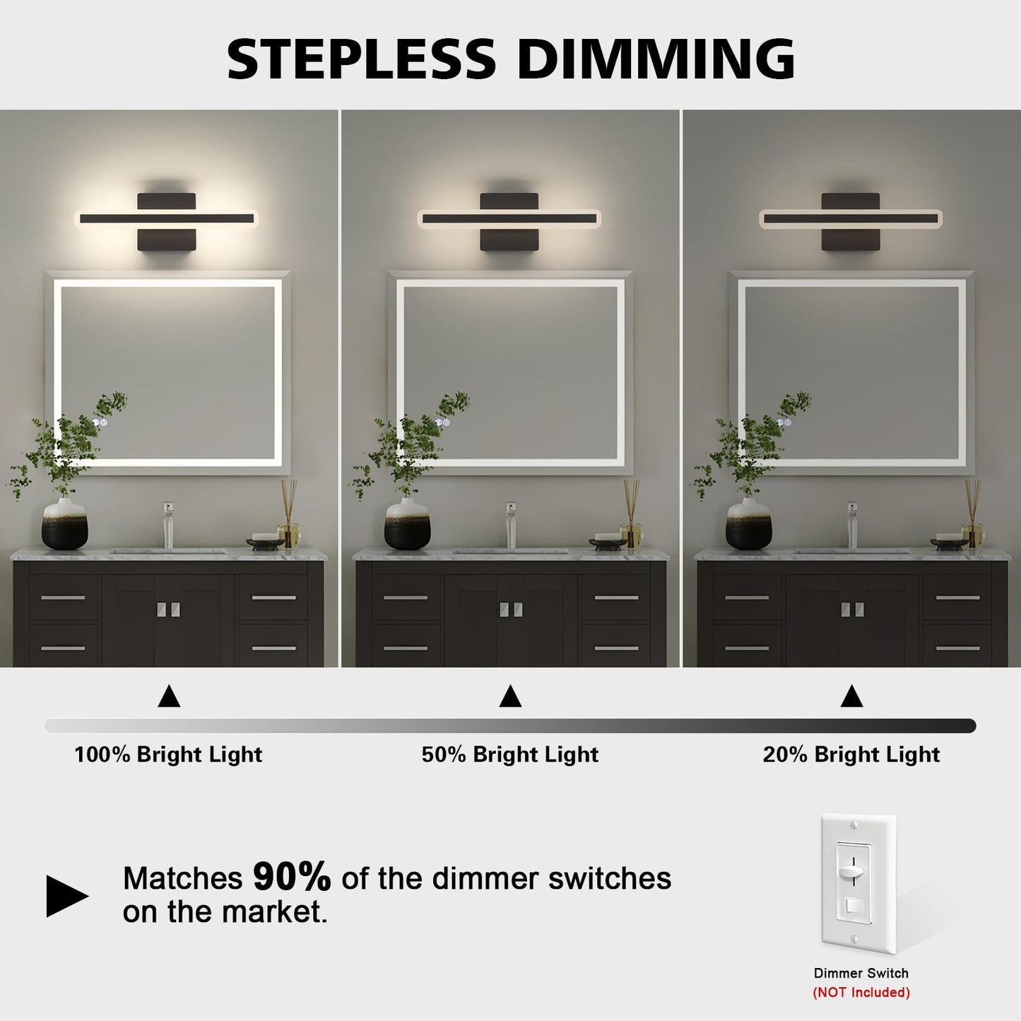 JUSHENG Black Vanity Lights for Bathroom, 5CCT Dimmable Bathroom Light Fixtures Over Mirror, Modern LED Vanity Light Bar Above Mirror 16'' Inch 16W