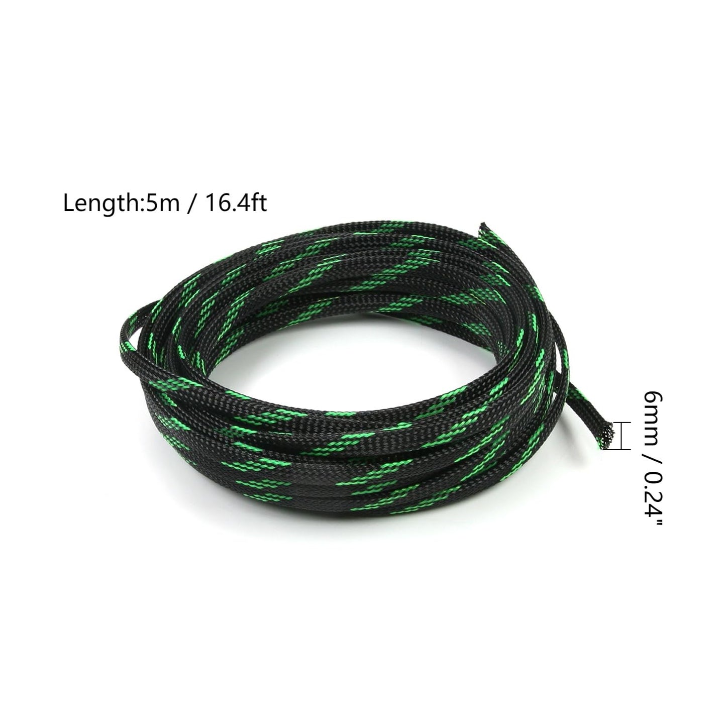 Othmro 5m/16.4ft PET Expandable Braid Cable Sleeving Flexible Wire Mesh Sleeve Black Fluorescent Green,Cord Management for Home Office