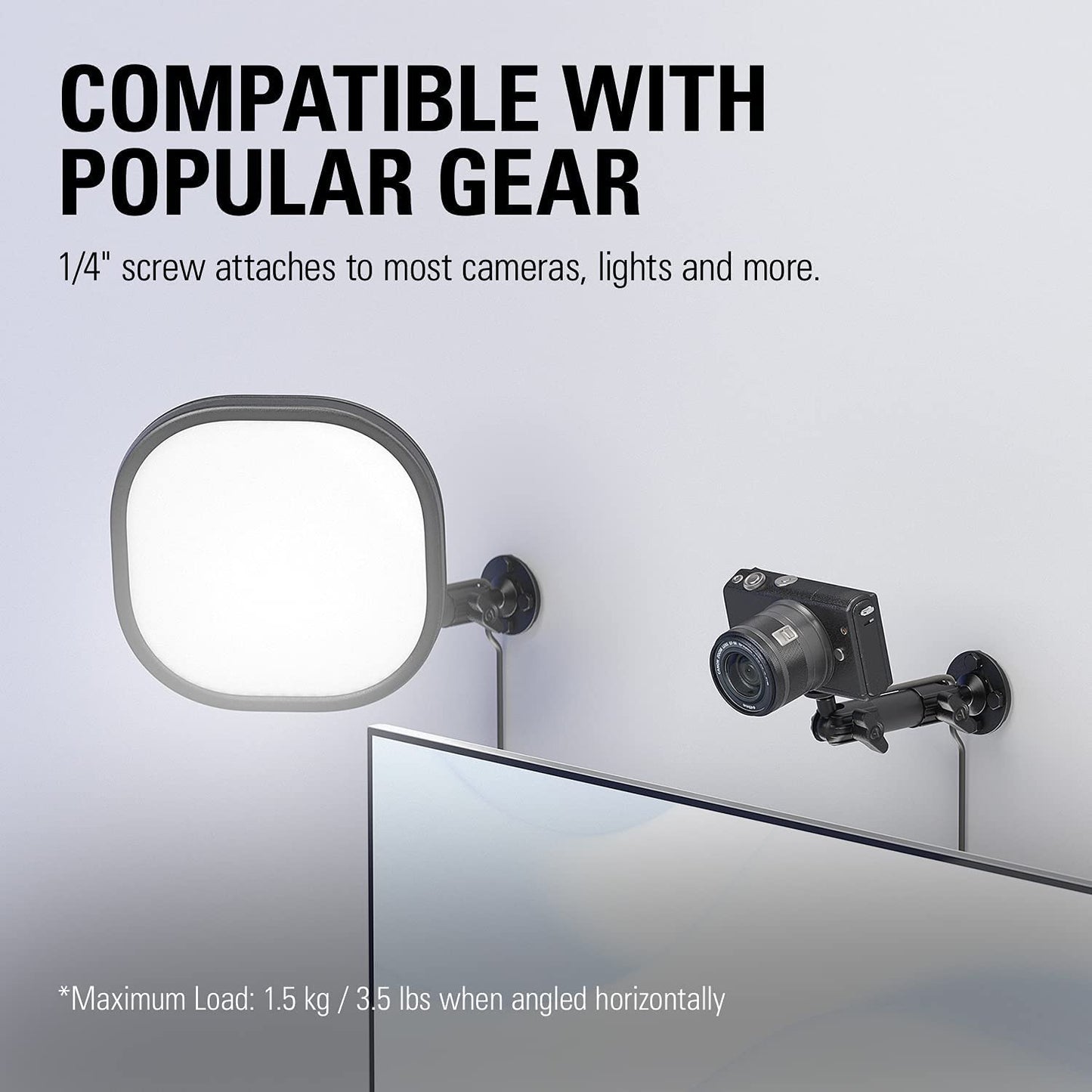 Elgato Wall Mount - Sturdy Horizontal Articulated Arm with 1/4 inch Thread for Easy Mounting and Adjusting of Lights, Cameras, and Microphones