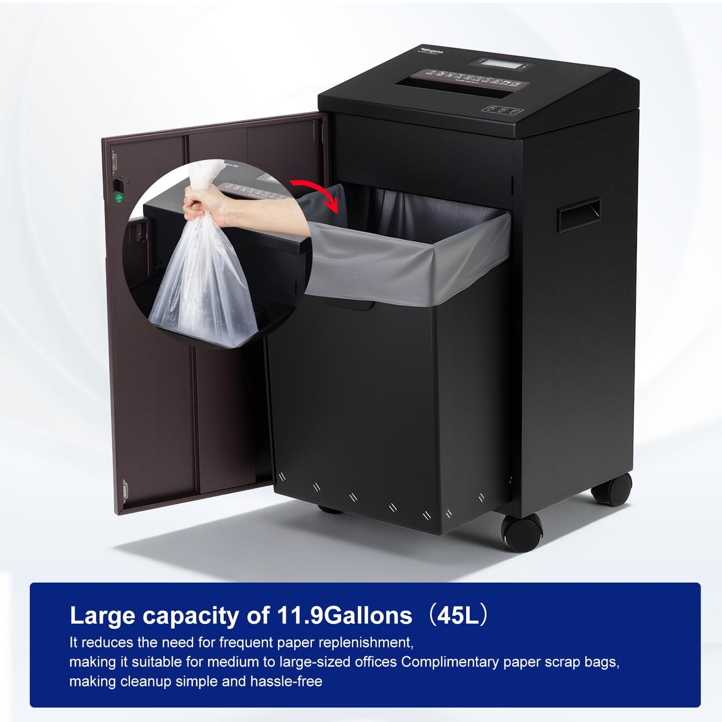 Wingwise P-7 High Security Professional Commercial Paper Shredder Heavy Duty(1 * 1.2mm), 5-Sheet Super Micro Cut, 11.9 Gallons Bin, 3.5m/min