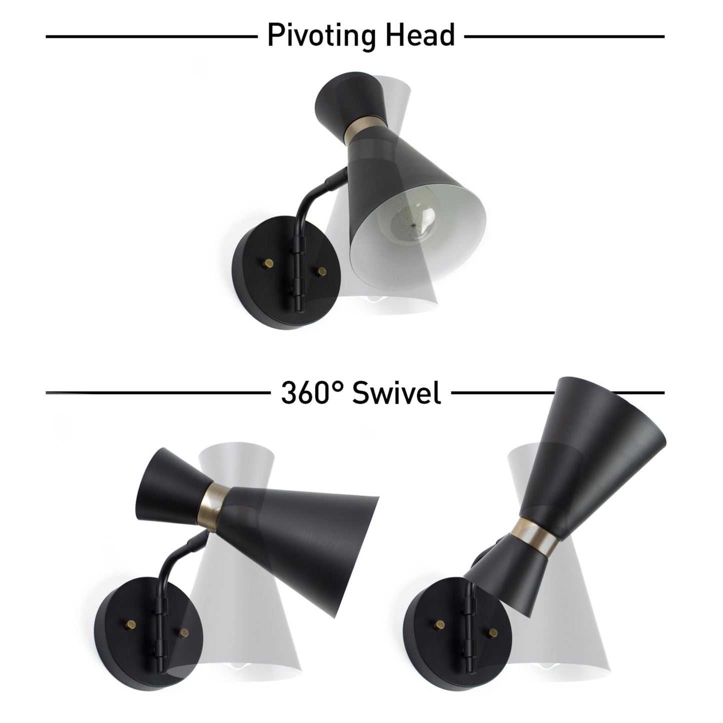 Globe Electric 65855 Belmont 1-Light Wall Sconce, Satin Black, Gold Accents