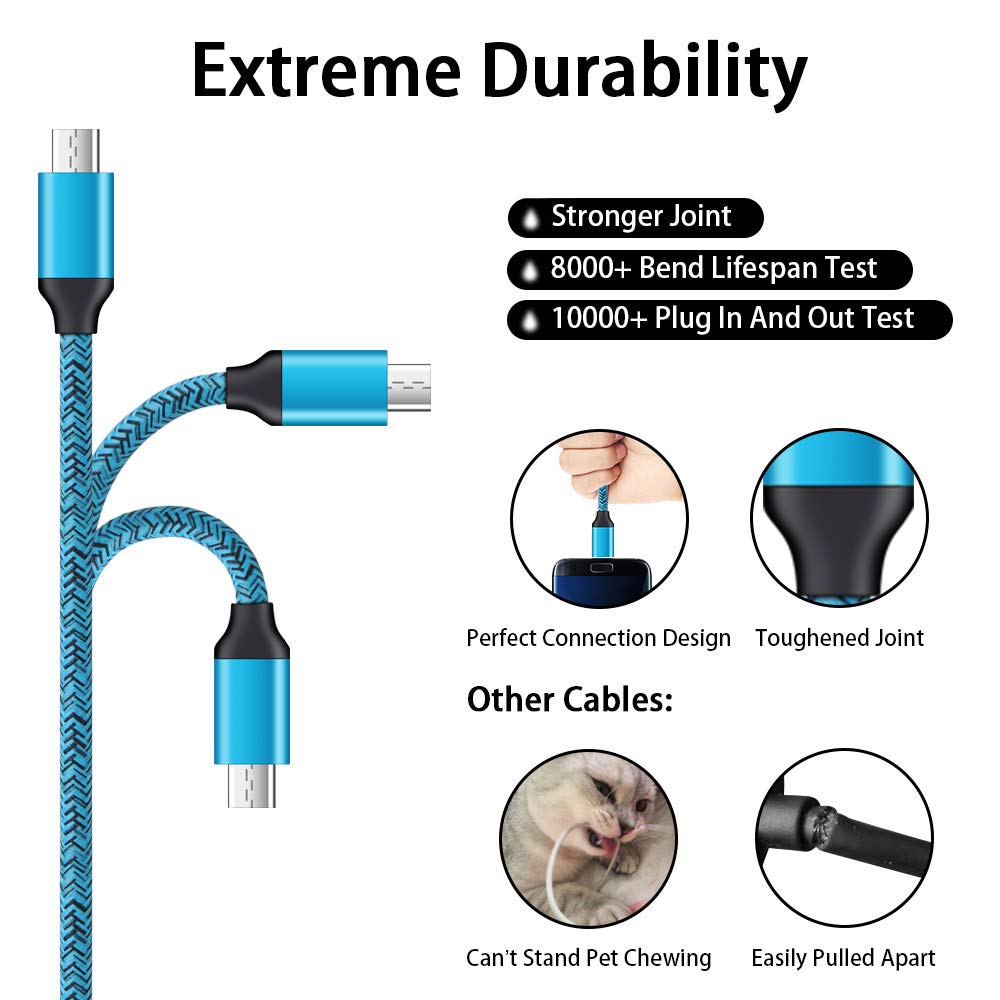 Android Phone Wall Charger Micro USB Cable, Charger Head Charge Block with 6ft Fast Charging Cord Compatible for Samsung Galaxy S7 S6 Active J3 S5 S2