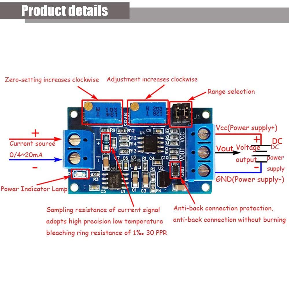 Acxico 4Pcs Current to Voltage Converter Module 0/4-20mA to 0-3.3V 0-5V 0-10V Voltage Transmitter Signal Conversion Conditioning Board