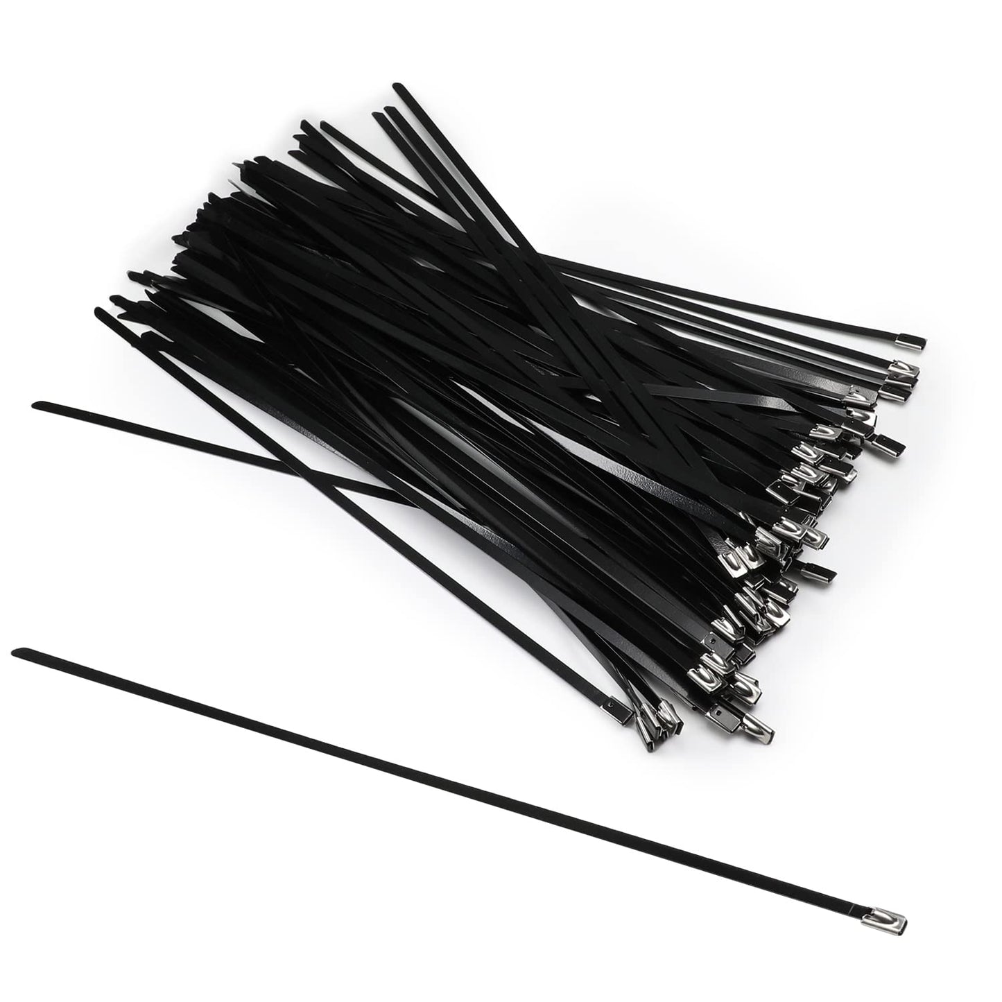 MroMax Stainless Steel Zip Ties 11.8 inches x 0.18 inches Metal Exhaust Wrap Multi-Purpose Electrical Cable Locking Cord Management Straps 100pcs