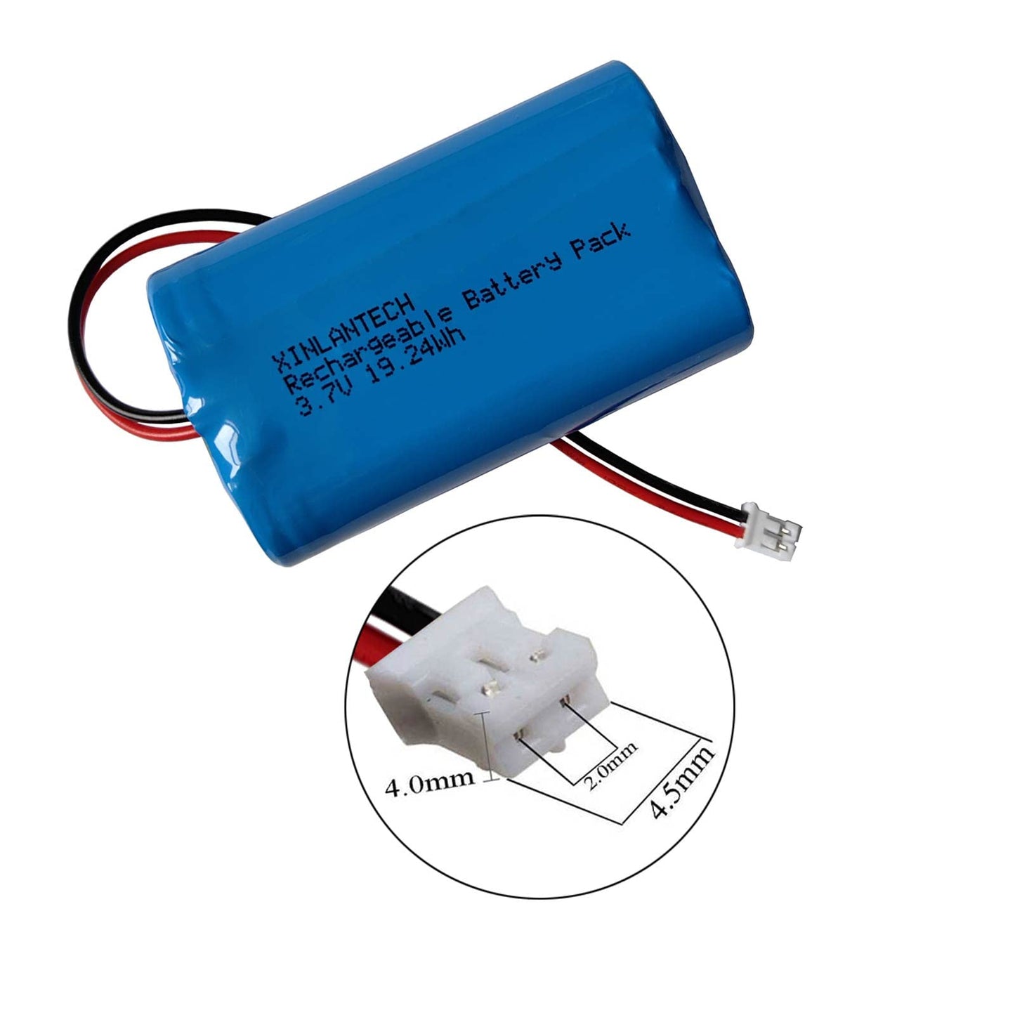 XINLANTECH 3.7v 5200mAh 18650 1s2p Rechargeable Lithium Ion Battery with Jst PH2.0/2P Connector Plug Wires for Bluetooth Speaker, Solar Light…