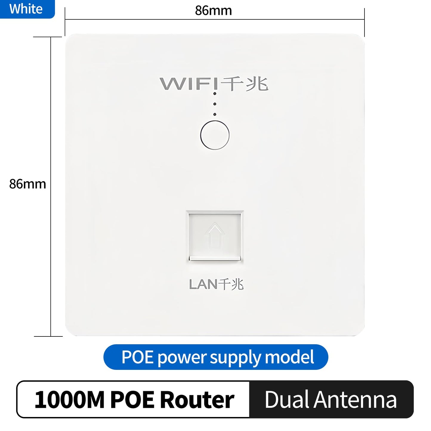 1000Mbps, White, Wall Mount WiFi Router, Wireless Access Point