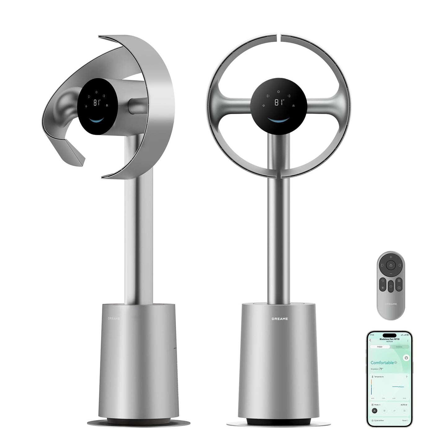 dreame Bladeless Tower Fan for Bedroom, Smart Standing Fan with 270° Spatial Airflow for Whole-Room Circulation, 59ft/s High Velocity, 10 Speeds 3