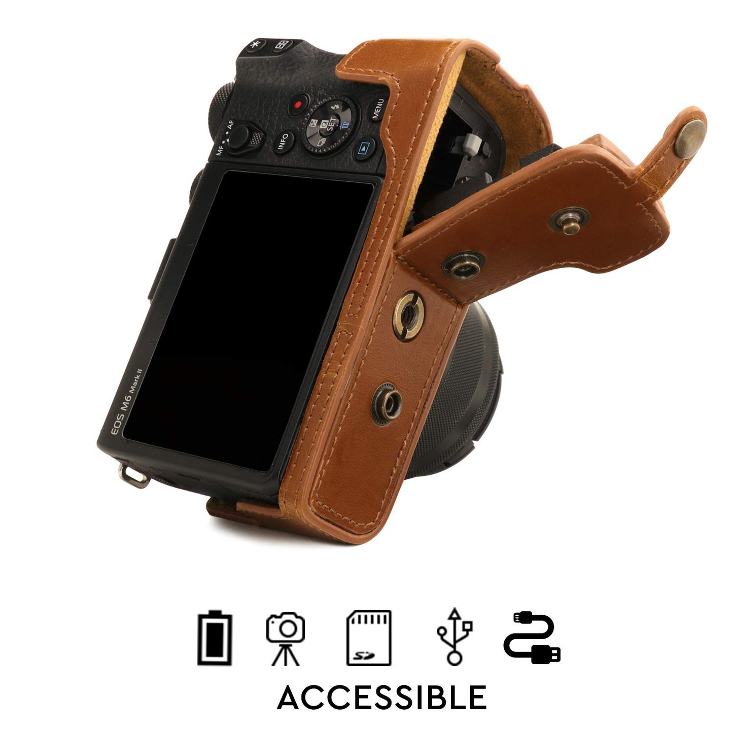 Megagear MG1752 Ever Ready Leather Camera Case Compatible with Canon EOS M6 Mark II (15-45mm) - Light Brown
