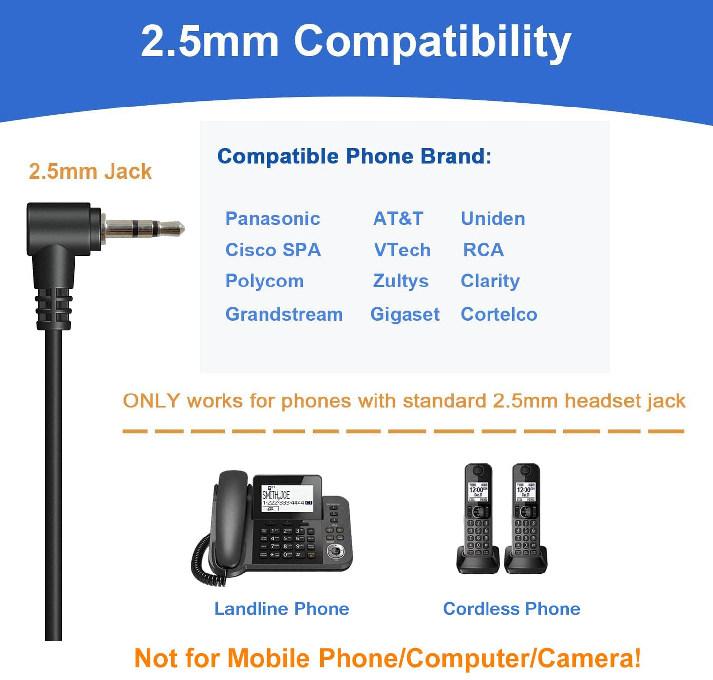 Callez 3.5mm Female to 2.5mm Male Headphone Adapter Cable Connector, Suit for Smartphone Headset Convert to 2.5mm Jack Work for Telephone and Cordless