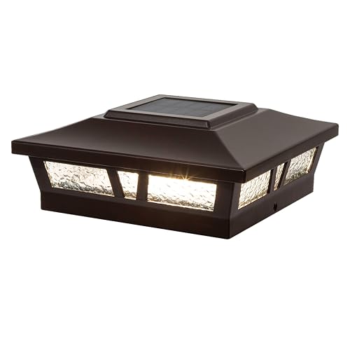 Classy Caps SLX772C 6x6 Brown Aluminum Oxford Solar Post Cap - High-Performance Solar Lighting, 2 LEDs, Durable Cast Aluminum, Decorative Glass Lens