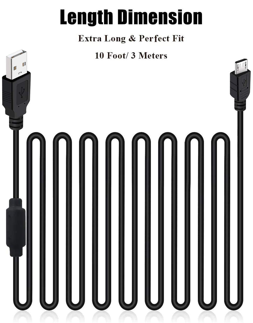2 Pack 10FT PS4 Controller Charger Charging Cable with Magnetic Ring Compatible with Playstation 4/ DualShock 4/ PS4 Slim/Pro Wireless Controllers