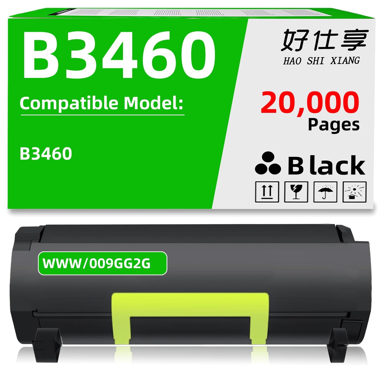 HAO SHI XIANG B3460 9GG2G 9G0PM 331-9807 593-11165 High Yield Toner Cartridge Compatible for Dell ONLY for B3460dn Laser Printer (B3460 Toner