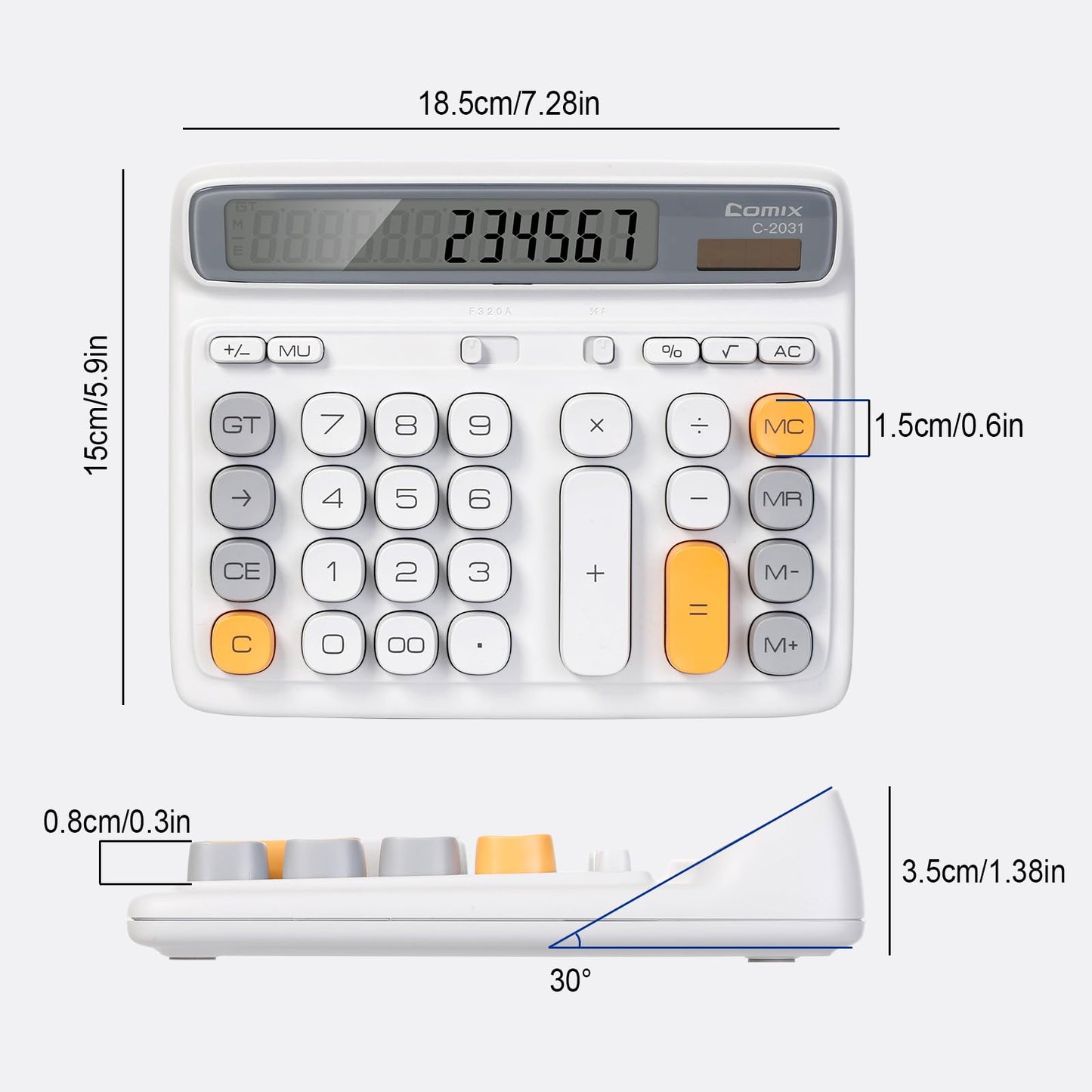 Comix Desk Calculator with 12 Digits Large LCD Display, Solar Battery Dual Power, Large Computer Keys Basic Calculator for Home Office School