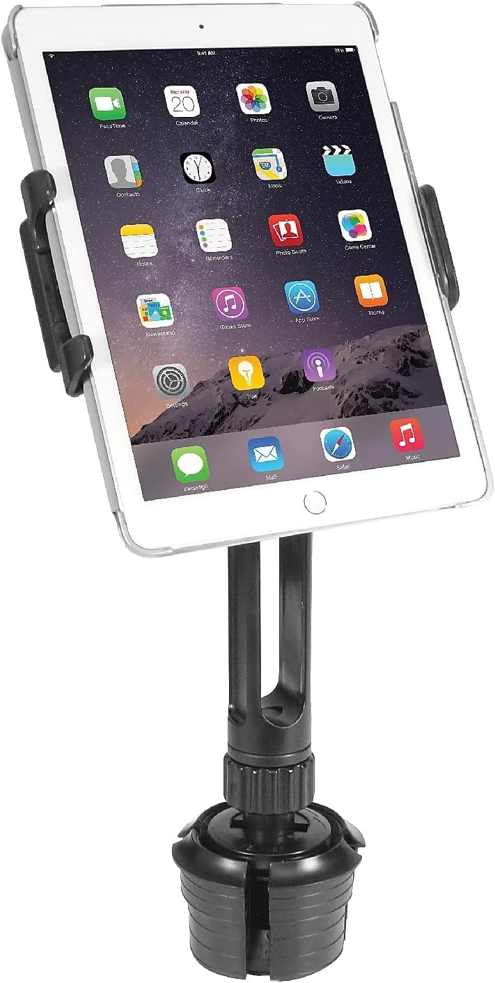Macally Cup Holder Tablet Mount - Heavy Duty iPad Cup Holder Car Mount Stand or Tablet Holder for Car, Truck, and Vehicle - Fits Devices 3.5" - 8”